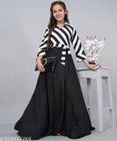 Striped crepe maxi dress for girls, 14-15 years, rose flower print, round neck, belted design, party wear, Aarya Designer collection