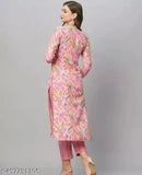 Fashionable cotton-blend kurtis with three-quarter sleeves and printed combo, size XXS to XXXL. Indian ethnic wear on display