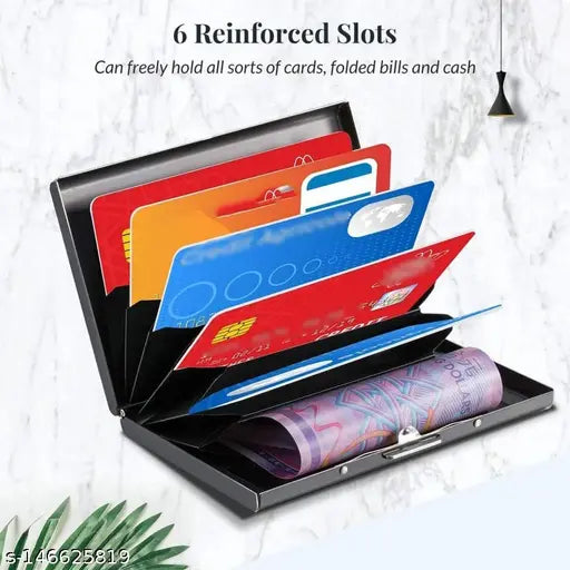 Stainless steel Sonrisa wallet, 5 compartments, slim, RFID protection, men's accessory