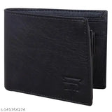 Black PU textured men's wallet. Durable design with 5 card slots, 2 secret compartments, 1 coin pocket, and 2 currency compartments. Made in high-quality Indian leather