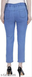 Trending light blue jegging with three-color print, denim fabric, semi-stretchable. Enhanced comfort for size 28, 30