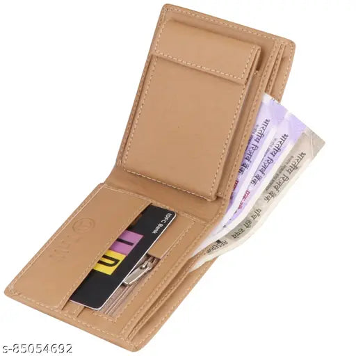 Brown faux leather men's wallet (10 card slots), handcrafted luxury, elegant design