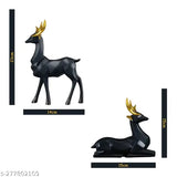 Black resin deer statues pair, Indian art showpiece for home & office decoration, Vastu, good luck gifting. Detailed handcrafted figurines with a height of 23cm each