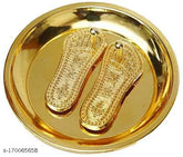 Haridwar divine golden Lakshmi Charan Paduka, 4cm brass gold Lakshmi idol for Diwali decorative showpiece