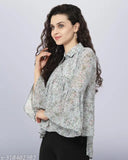 Grey Georgette printed bell sleeves top for women, size S-XXL