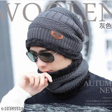 Grey wool textured cap for men, set of 1 from India