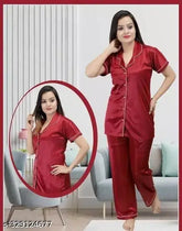 Women's soft & strong elastic closure satin pajama set, perfect for all-day comfort