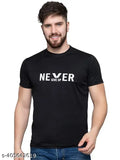 White printed polyester men's round neck t-shirt with 'Never Give U' design, perfect for gym or running