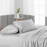 Gray striped microfiber double bedsheet, breathable and wrinkle-free from Parinika Fabs, with two pillow covers, super soft touch