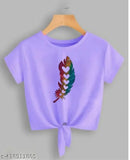 Lavender crop Lycra top for women and girls with glitter wings, short sleeves, printed net design