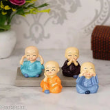 Handcrafted multicolor polyresin Buddha statues set, 4 decorative showpieces - 12cm tall, Indian artistry