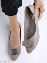 Grey synthetic slip-on ballerinas with oversized bow detail, suitable for women and girls. Fashionable pointed toe design, comfortable sole