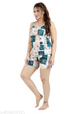 Printed premium satin spaghetti top & shorts set for women, colorful pattern on luxurious fabric for fashionable outfits