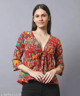 Indian Kalamkari printed cotton empire top with adjustable tie-up, perfect for summer and casual occasions