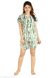 Relaxed cotton sleep set, printed net design, women's short sleeve shirt and regular relaxed shorts, made in India