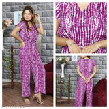 Stylish purple tie-dye jumpsuit with pockets, viscose rayon, short sleeves