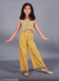 Stylish floral printed cotton top, palazzo pants, and detachable jacket - ethnic wear for girls, vibrant Indian fashion set with three-quarter sleeves, suitable for functions or weddings, 3-4 years (size 21in) and 7-8 years (size 25in), made in India