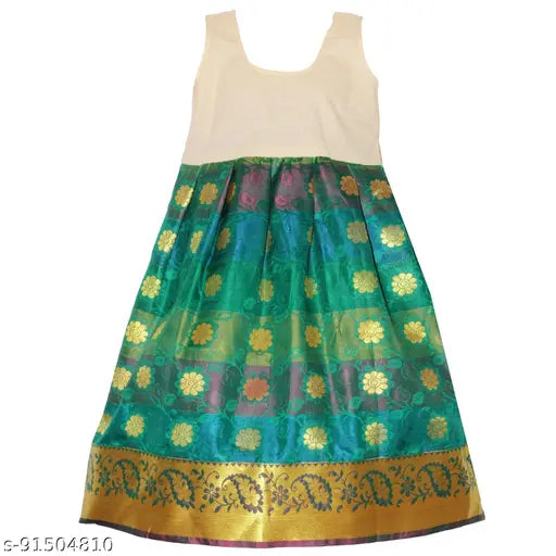Cotton Silk Girls Lavanya Pattu Lehanga Choli with waist belt, traditional floral Indian outfit for kids aged 6 months to 8 years