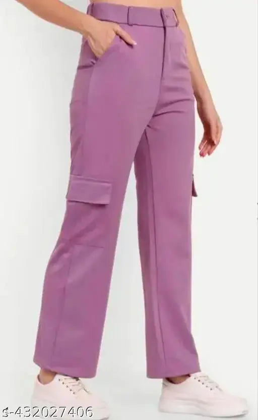 Black cotton lycra women's cargo pants combo (2 pack), wide-leg flared design with functional pockets