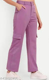 Black cotton lycra women's cargo pants combo (2 pack), wide-leg flared design with functional pockets