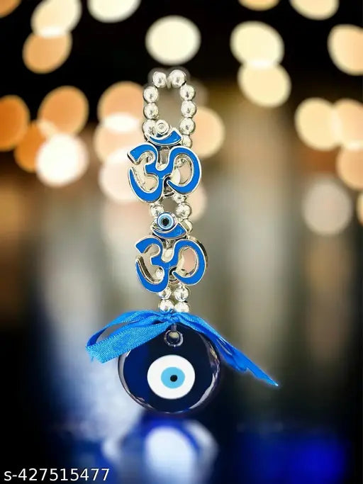 Turkish Evil Eye Hanging for Home & Office - Handcrafted glass charm with Om design, perfect for good luck and prosperity (10cm x 2cm x 2cm)