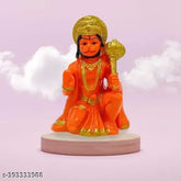 Orange polyresin Hanuman Ji Murti Idol with Gada, perfect for home decor or car dashboard