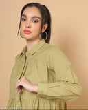 Solid 100% cotton three-quarter sleeve tiered shirt, ideal for casual wear or special occasions. Made in India