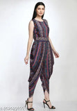Printed crepe dhoti jumpsuit, Indian-style ankle length outfit for festive events, sweat absorbent armpit lining, color bleeding resistant