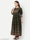 Rayon singal gown, printed combo, three-quarter sleeves, Indian bridal wear on model