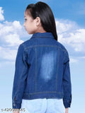 Dark denim long sleeve jacket with dyed/washed pattern, suitable for boys aged 6-8 years. Made in India