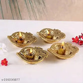 Gold aluminum table diya set (pack of 4), Indian-inspired decorative oil lamp for special occasions, height 25 inches each