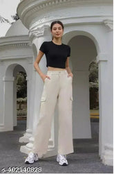 Cotton blend women's cargo trouser for regular use and casual wear, solid net style in various sizes (XS-XL)