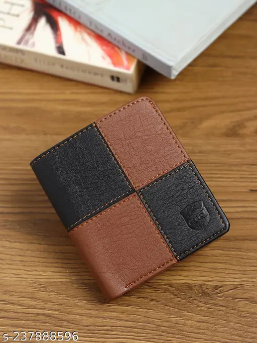 Black and tan faux leather men's belt with 3 card slots, minimalist design and coin pocket