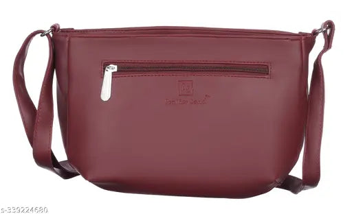 Maroon faux leather sling bag, free size, solid pattern, India-origin accessory