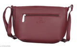 Maroon faux leather sling bag, free size, solid pattern, India-origin accessory