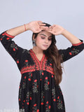 Rose printed rayon anarkali kurti, three-quarter sleeves, festive party wear for women's ethnic wear
