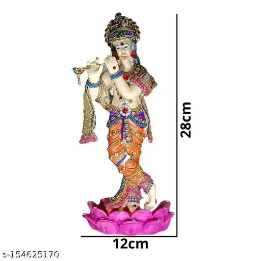 Resin and marble Krishna idol for home decor, gift-worthy and perfect for office showcase. Indian-made, 12 cm (L) x 28 cm (H) x 8 cm (B). Elegant and durable, enhancing any space with a touch of timeless charm