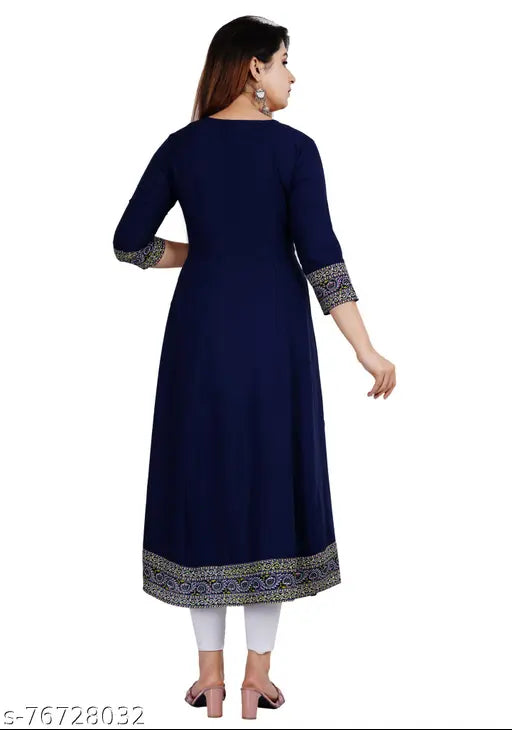 Rayon Anarkali Gaun, single color, three-quarter sleeve international fashion for women and children, India origin