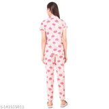 Mysaa women's rayon nightsuit with printed net design, short-sleeved shirt and pyjama bottoms. India-made sleepwear for women (S: 32in/24in/30in/37in, L: 36in/24in/34in/38in)