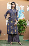 Grey printed rayon slub kurta set with printed palazzos, three-quarter sleeves for women - Abhisarika Fabulous Women Kurta