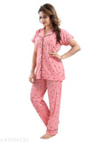 Cotton printed night suit for women and girls, comfortable pyjamas with short sleeves and various sizes available