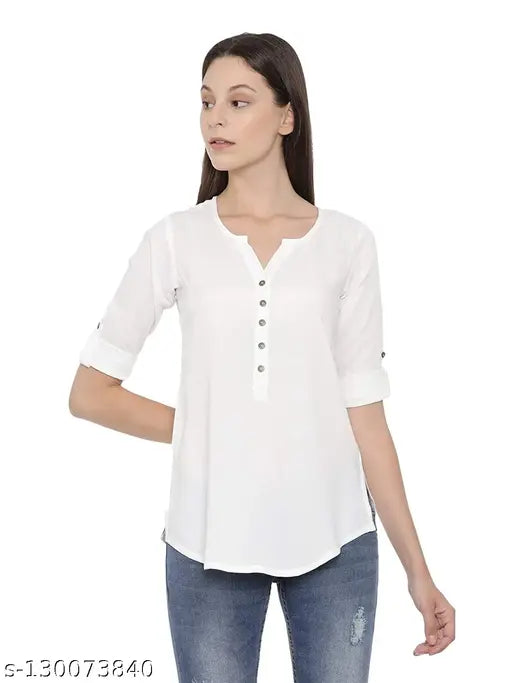 Rayon half-sleeve casual tunic top, solid color for office or everyday wear