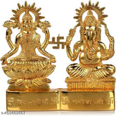 Gold-plated brass Shree Laxmi Ganesh Ji statue (25cm), Diwali decor item with antique design and modern appeal
