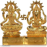 Gold-plated brass Shree Laxmi Ganesh Ji statue (25cm), Diwali decor item with antique design and modern appeal