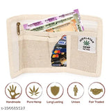 Hemp foldable wallet, eco-friendly unisex design featuring traditional Indian doll print. Made out of natural jute fabric with 5 compartments, lightweight and easy to carry