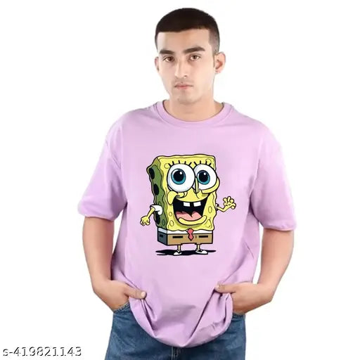 Lilac oversized anime t-shirt featuring Jujutsu Kaisen, Naruto, Demon Slayer, and One Piece characters. Premium quality graphic printed design on cotton, suitable for plus sizes 3XL to 5XL