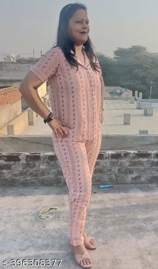 Designer cotton night suit, short-sleeved printed pyjamas with pocket, pure cotton fabric for women and girls, made in India