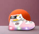 Handly Collection pink EVA LED Velcro shoes for outdoor sports, lightweight and breathable, glow-in-the-dark design, ideal for kids' first steps (2-5 years), made in India
