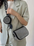 Embellished Rhinestone Sling Bag with Coin Pouch, Wide Shoulder Strap, Indian Fabric Design