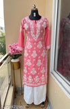 Rayon Chikankari printed kurta and palazzo set, three-quarter sleeves, rayon fabric from India